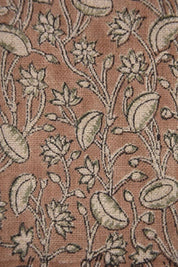 Eco- Friendly Hand Block Print Brown Floral Thick Linen Fabric - Pista