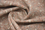 Eco- Friendly Hand Block Print Brown Floral Thick Linen Fabric - Pista