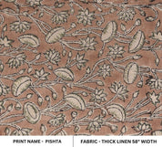 Eco- Friendly Hand Block Print Brown Floral Thick Linen Fabric - Pista