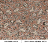 Eco- Friendly Hand Block Print Brown Floral Thick Linen Fabric - Pista