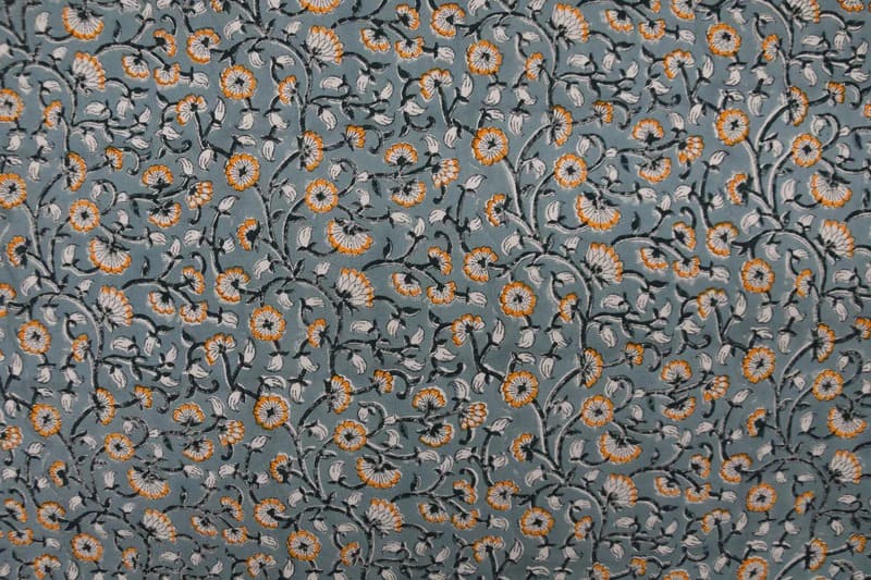 Eco- Friendly Hand Block Print Gray Duck Canvas Fabric - Himachal