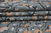 Eco- Friendly Hand Block Print Gray Duck Canvas Fabric - Himachal
