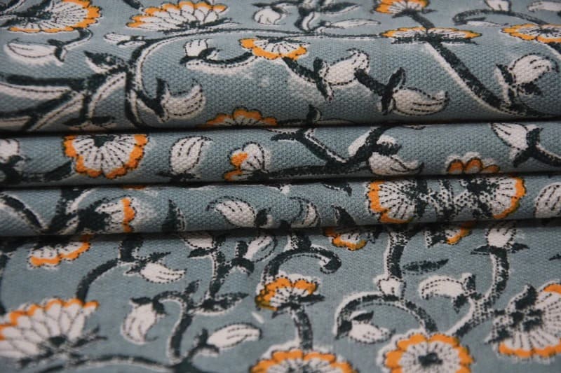 Eco- Friendly Hand Block Print Gray Duck Canvas Fabric - Himachal