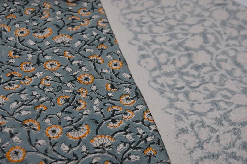 Eco- Friendly Hand Block Print Gray Duck Canvas Fabric - Himachal