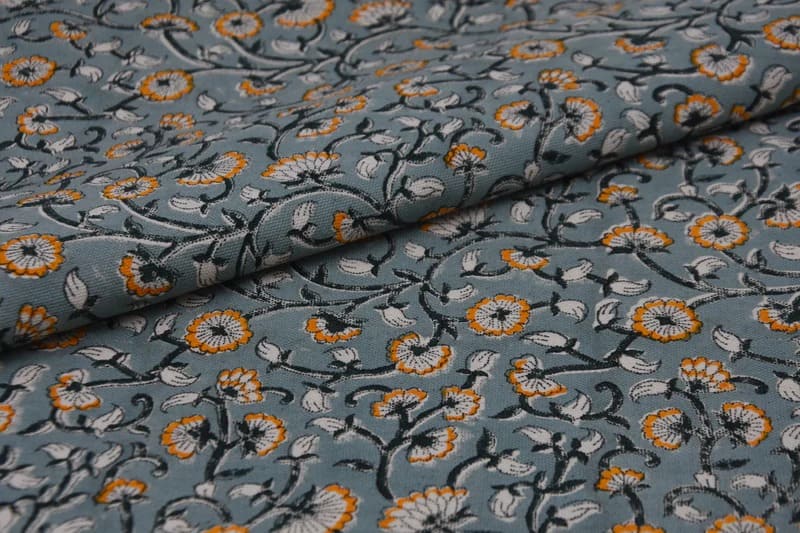 Eco- Friendly Hand Block Print Gray Duck Canvas Fabric - Himachal