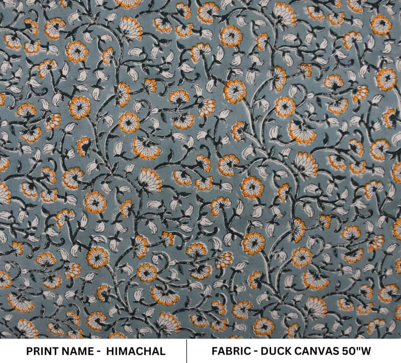 Eco- Friendly Hand Block Print Gray Duck Canvas Fabric - Himachal
