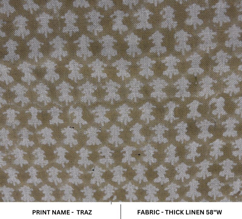 Eco- Friendly Hand Block Print Green Floral Thick Linen Fabric - Traz