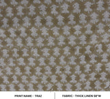 Eco- Friendly Hand Block Print Green Floral Thick Linen Fabric - Traz