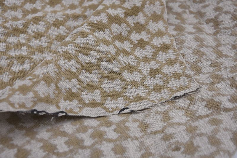 Eco- Friendly Hand Block Print Green Floral Thick Linen Fabric - Traz