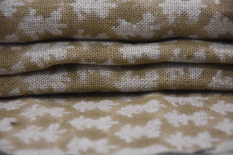 Eco- Friendly Hand Block Print Green Floral Thick Linen Fabric - Traz