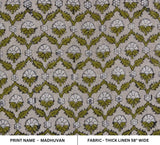 Eco-Friendly Hand Block Print Green Thick Linen Fabric - Madhuvan