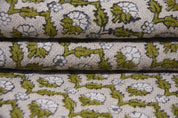 Eco-Friendly Hand Block Print Green Thick Linen Fabric - Madhuvan