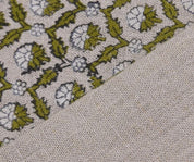Eco-Friendly Hand Block Print Green Thick Linen Fabric - Madhuvan