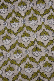 Eco-Friendly Hand Block Print Green Thick Linen Fabric - Madhuvan