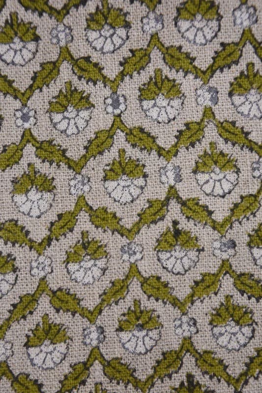 Eco-Friendly Hand Block Print Green Thick Linen Fabric - Madhuvan