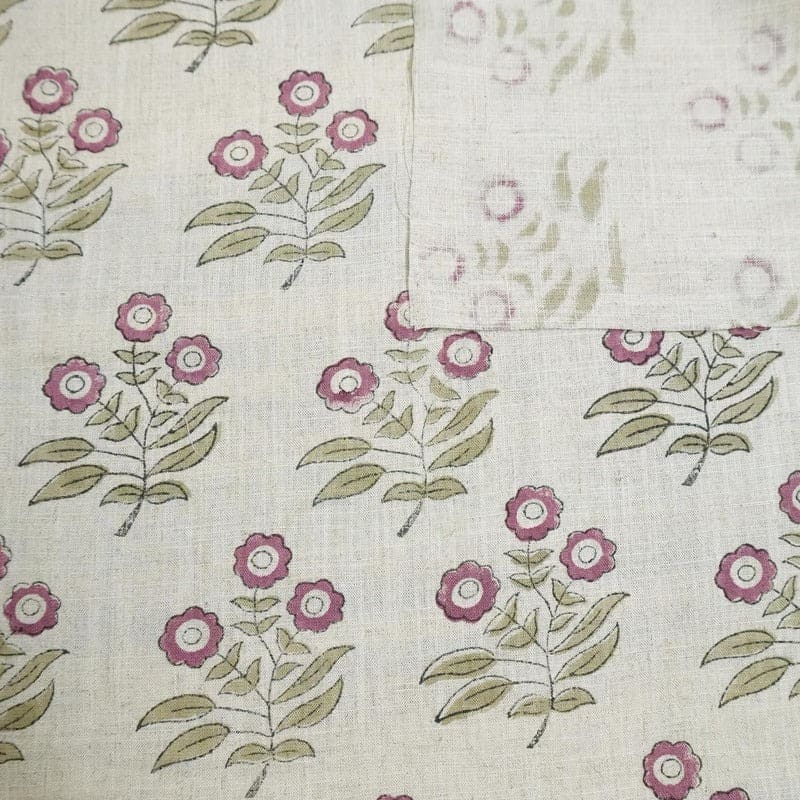 Eco- Friendly Hand Block Print Pink Pure linen Fabric - Neha