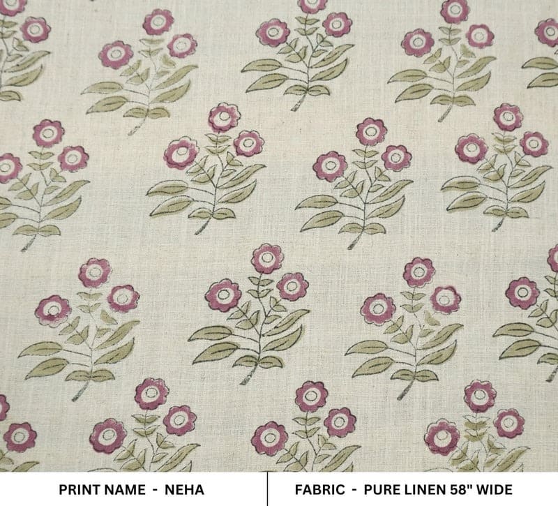 Eco- Friendly Hand Block Print Pink Pure linen Fabric - Neha