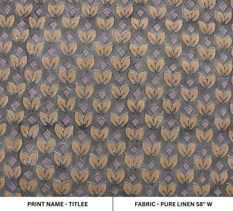 Eco Friendly Handmade Block Print Brown Pure Linen Fabric - Title