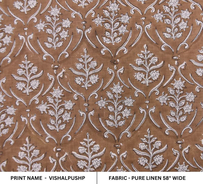 Eco Friendly Hand Block Print Grey Pure Linen 58 WFabric - Vishalpushp
