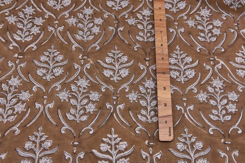 Eco Friendly Hand Block Print Grey Pure Linen 58 WFabric - Vishalpushp