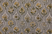 Eco Handmade Block Print Grey & Yellow Pure linen fabric - Amerbel