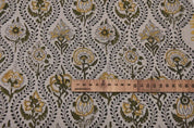 Eco Handmade Block Print Grey & Yellow Pure linen fabric - Amerbel