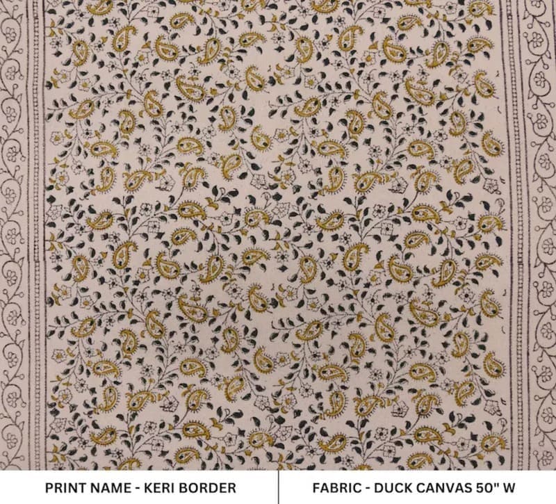 Eco Crafted Hand Block Print Beige Duck Canvas Fabric - Keri Border
