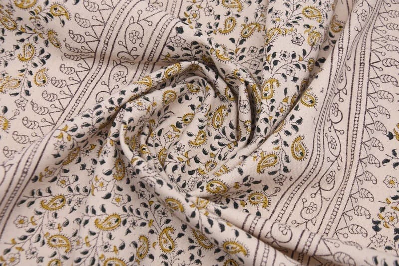 Eco Crafted Hand Block Print Beige Duck Canvas Fabric - Keri Border