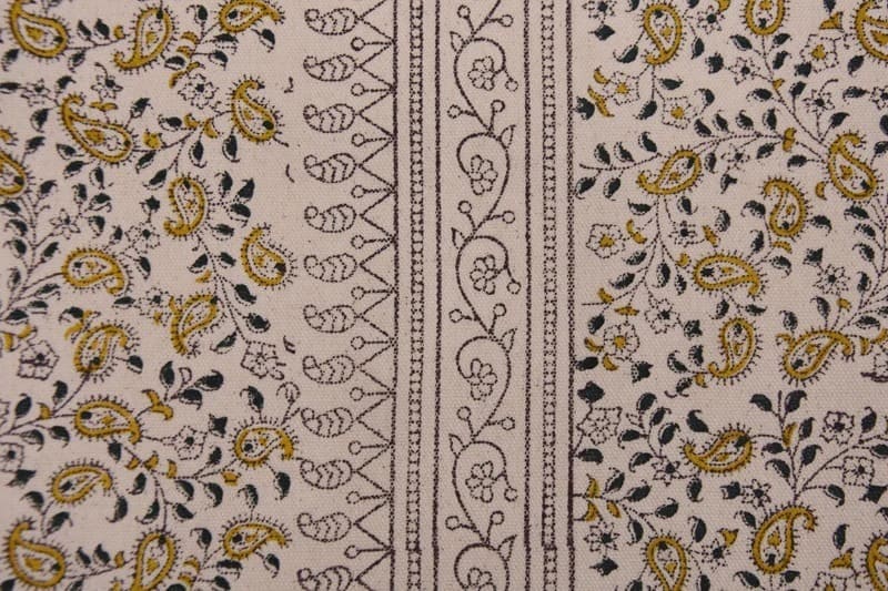 Eco Crafted Hand Block Print Beige Duck Canvas Fabric - Keri Border