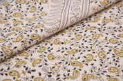 Eco Crafted Hand Block Print Beige Duck Canvas Fabric - Keri Border