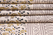 Eco Crafted Hand Block Print Beige Duck Canvas Fabric - Keri Border