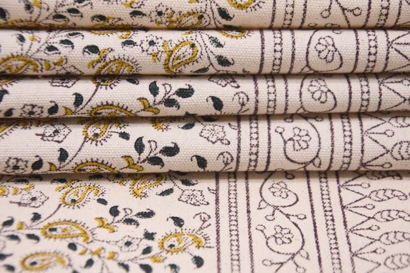 Eco Crafted Hand Block Print Beige Duck Canvas Fabric - Keri Border
