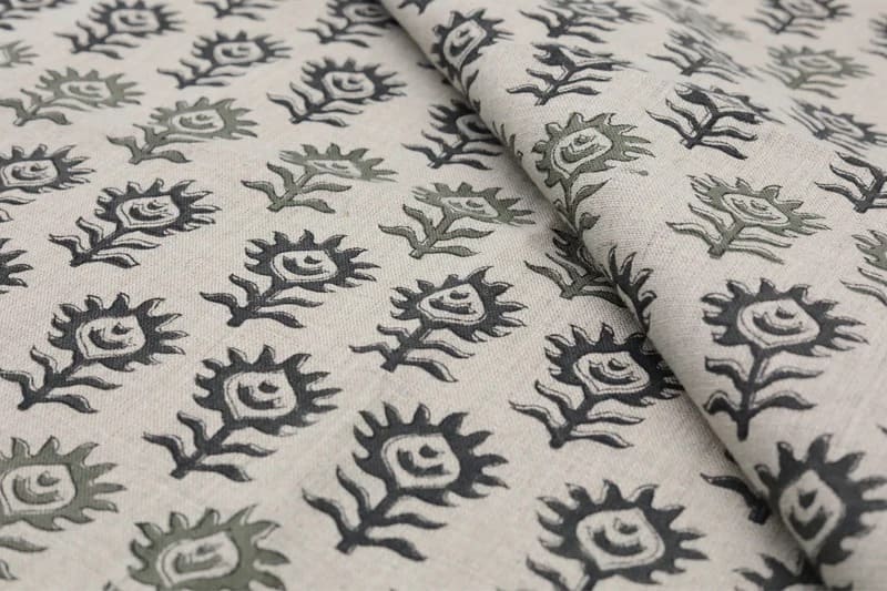 Premium handcrafted Block Print Sage Green Linen Fabric - Surajmukhi