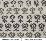 Premium handcrafted Block Print Sage Green Linen Fabric - Surajmukhi