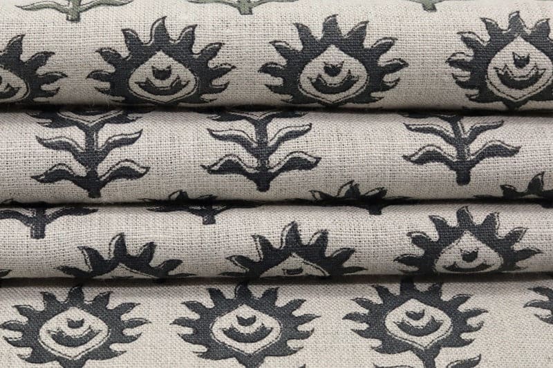 Premium handcrafted Block Print Sage Green Linen Fabric - Surajmukhi