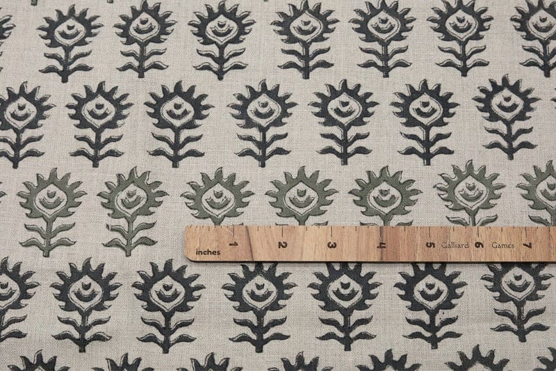 Premium handcrafted Block Print Sage Green Linen Fabric - Surajmukhi