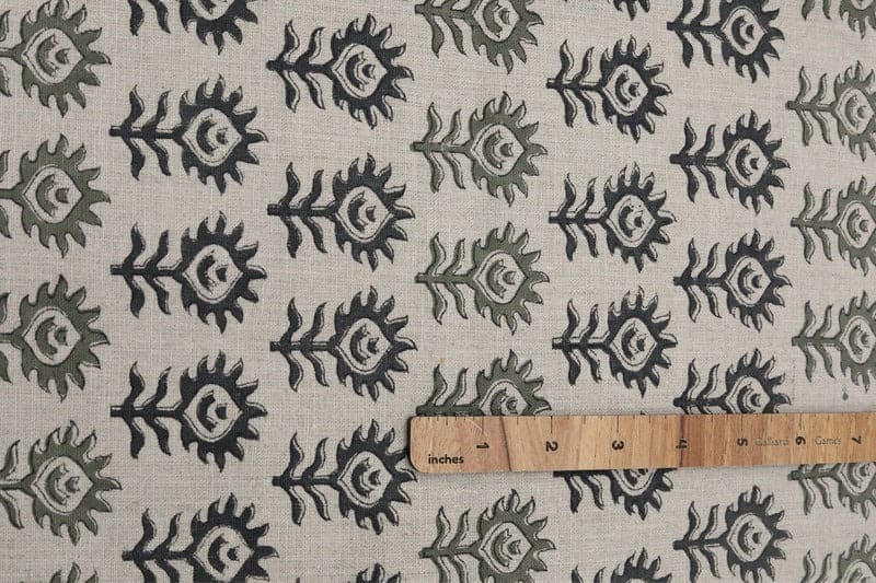 Premium handcrafted Block Print Sage Green Linen Fabric - Surajmukhi