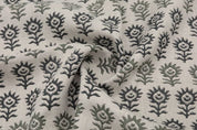 Premium handcrafted Block Print Sage Green Linen Fabric - Surajmukhi