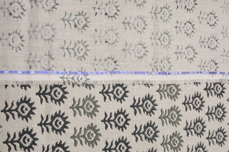 Premium handcrafted Block Print Sage Green Linen Fabric - Surajmukhi