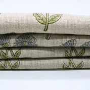 Aristanal Block Print Beige Thick Linen Pure Fabric  - Kirti