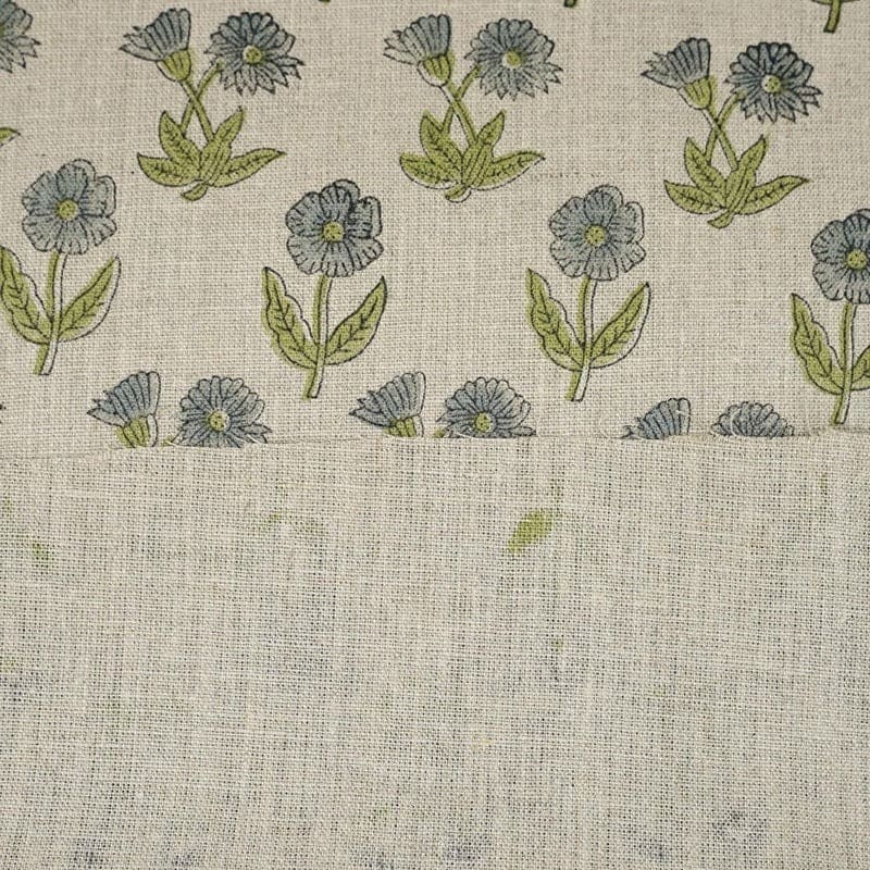 Aristanal Block Print Beige Thick Linen Pure Fabric  - Kirti