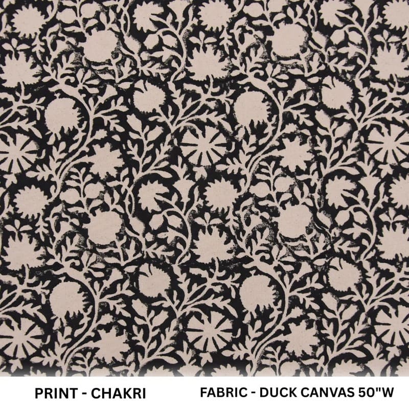 Aristan Hand Block Print Beige Floral Duck Canvas Fabric - Chakri