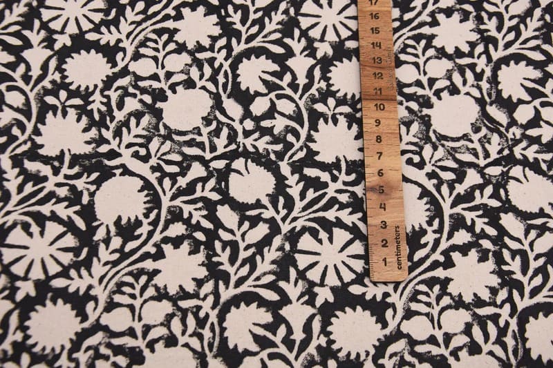 Aristan Hand Block Print Beige Floral Duck Canvas Fabric - Chakri