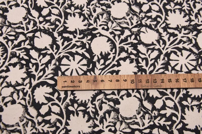 Aristan Hand Block Print Beige Floral Duck Canvas Fabric - Chakri