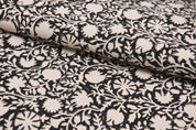 Aristan Hand Block Print Beige Floral Duck Canvas Fabric - Chakri