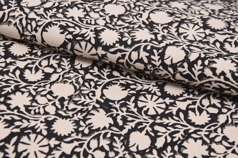 Aristan Hand Block Print Beige Floral Duck Canvas Fabric - Chakri