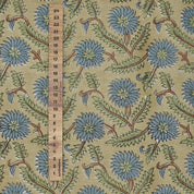 Handcrafted Block Print Beige & Brown Linen Blend Fabric -Swarna