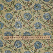 Handcrafted Block Print Beige & Brown Linen Blend Fabric -Swarna