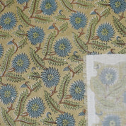 Handcrafted Block Print Beige & Brown Linen Blend Fabric -Swarna
