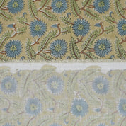 Handcrafted Block Print Beige & Brown Linen Blend Fabric -Swarna